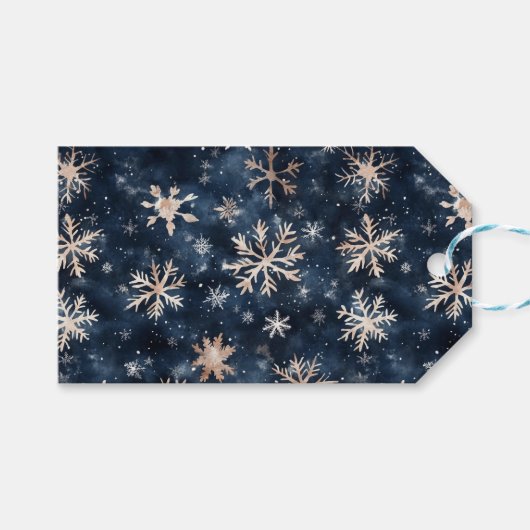 Eenvoudig donkerblauw met sneeuwvlokken cadeaulabel (Voorkant (Horizontaal))
