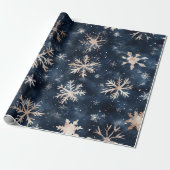 Eenvoudig donkerblauw met sneeuwvlokken cadeaupapier (Uitgerold)