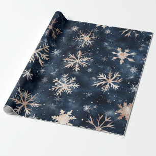 Eenvoudig donkerblauw met sneeuwvlokken cadeaupapier