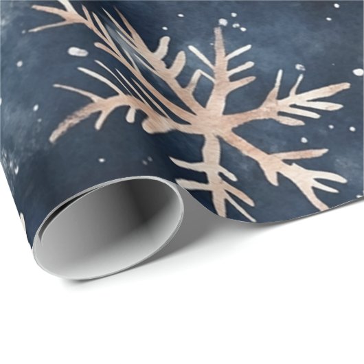 Eenvoudig donkerblauw met sneeuwvlokken cadeaupapier (Rol Hoek)