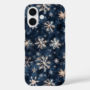 Eenvoudig donkerblauw met sneeuwvlokken iPhone 16 hoesje