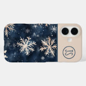 Eenvoudig donkerblauw met sneeuwvlokken Monogramme Case-Mate iPhone Case (Achterkant (horizontaal))