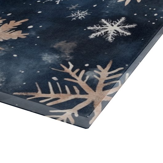 Eenvoudig donkerblauw met sneeuwvlokken snijplank (Hoek)
