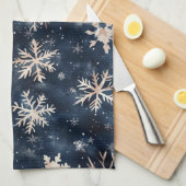 Eenvoudig donkerblauw met sneeuwvlokken theedoek (Quarter Fold)