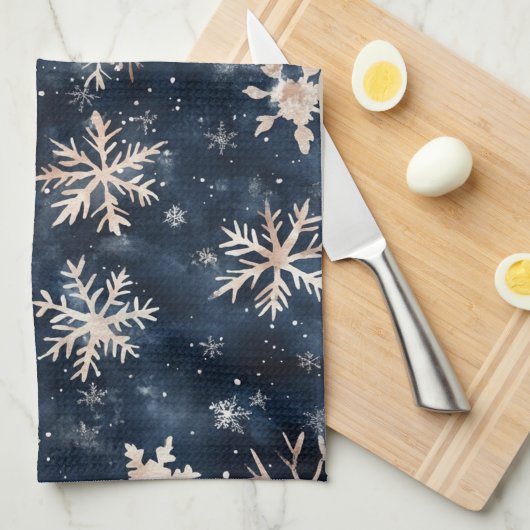 Eenvoudig donkerblauw met sneeuwvlokken theedoek (Quarter Fold)