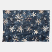 Eenvoudig donkerblauw met sneeuwvlokken theedoek (Horizontaal)