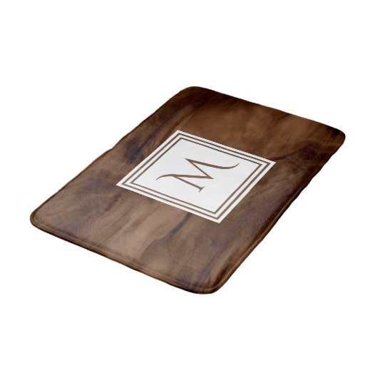 Eenvoudig donkerbruin subtiel marmer Modern Monogr Badmat (Gekanteld)