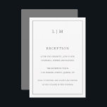 Eenvoudig donkergrijs monogram elegante bruiloft informatiekaartje<br><div class="desc">Eenvoudige Wedding Enclosure-kaart met een modern maar elegant ontwerp met twee Letter-monogram bovenaan en uw ontvangstinformatie omgeven door een dunne rand. Alle ontwerpelementen zijn middelgrijs en kunnen in het ontwerpbewerkgereedschap worden gewijzigd. Een stijlvol en stijlvol ontwerp dat ideaal is voor een minimalistisch koppel. Deze behuizingskaarten zijn een perfecte aanvulling op...</div>