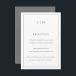Eenvoudig donkergrijs monogram elegante bruiloft informatiekaartje<br><div class="desc">Eenvoudige Wedding Enclosure-kaart met een modern maar elegant ontwerp met twee Letter-monogram bovenaan en uw ontvangstinformatie omgeven door een dunne rand. Alle ontwerpelementen zijn middelgrijs en kunnen in het ontwerpbewerkgereedschap worden gewijzigd. Een stijlvol en stijlvol ontwerp dat ideaal is voor een minimalistisch koppel. Deze behuizingskaarten zijn een perfecte aanvulling op...</div>