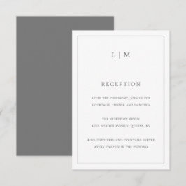 Eenvoudig donkergrijs monogram elegante bruiloft informatiekaartje