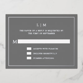 Eenvoudig donkergrijs monogram elegante bruiloft R Folie Uitnodiging Briefkaart