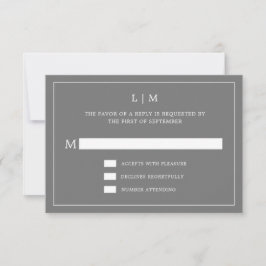Eenvoudig donkergrijs monogram elegante bruiloft RSVP kaartje
