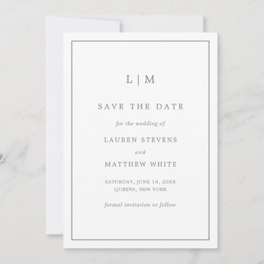 Eenvoudig donkergrijs monogram elegante bruiloft save the date (Voorkant)
