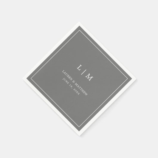 Eenvoudig donkergrijs monogram elegante bruiloft servet (Hoek)