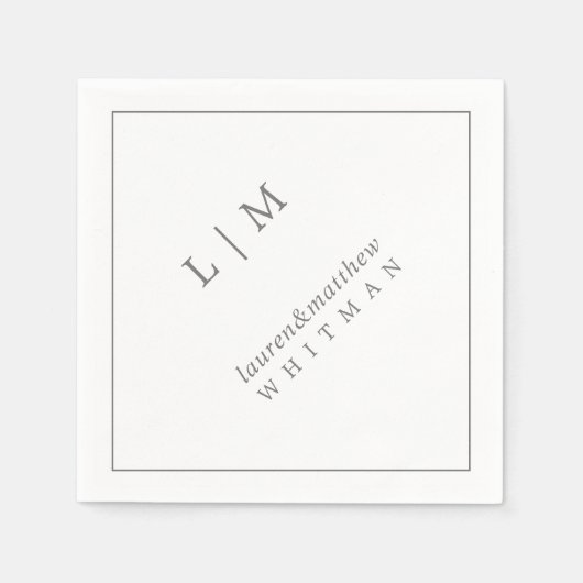 Eenvoudig donkergrijs monogram elegante bruiloft servet (Voorkant)