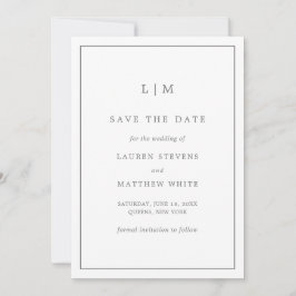Eenvoudig Donkergrijs Monogram Elegante Trouw Save The Date