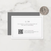 Eenvoudig donkergrijs monogram QR-code bruiloft RS Notitiekaartje (Voorkant / Achterkant in situ)