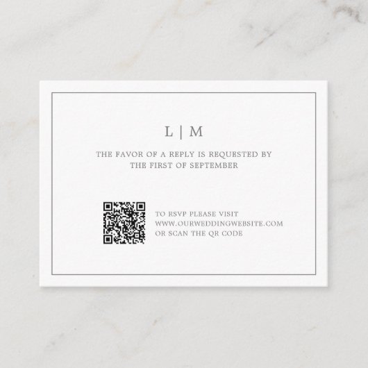 Eenvoudig donkergrijs monogram QR-code bruiloft RS Notitiekaartje (Voorkant)