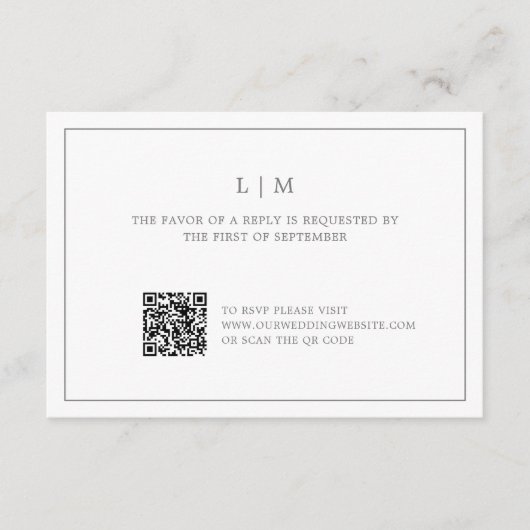 Eenvoudig donkergrijs monogram QR-code Elegante br RSVP Kaartje (Voorkant)