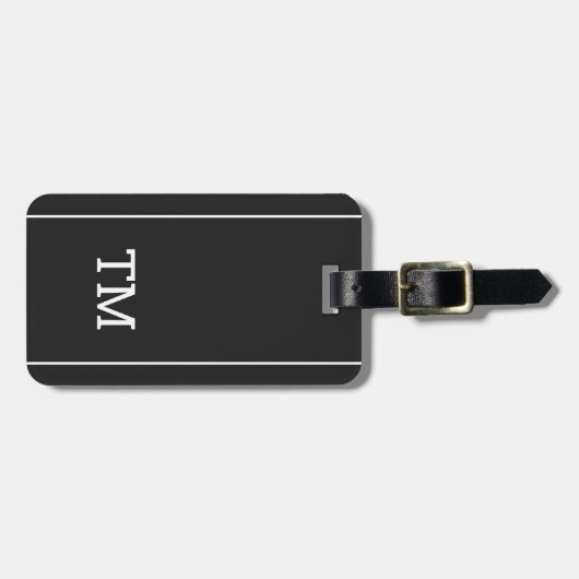 Eenvoudig donkergrijs wit lijnen vet monogram bagagelabel (Voorkant horizontaal)