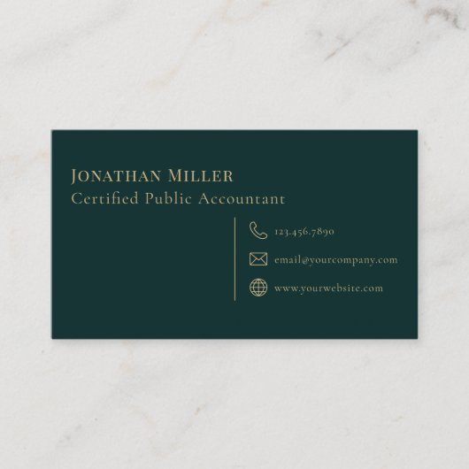 Eenvoudig donkergroen en goud visitekaartje (Voorkant)