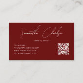 Eenvoudig Donkerrood Modern Handgeschreven Script Visitekaartje (Achterkant)