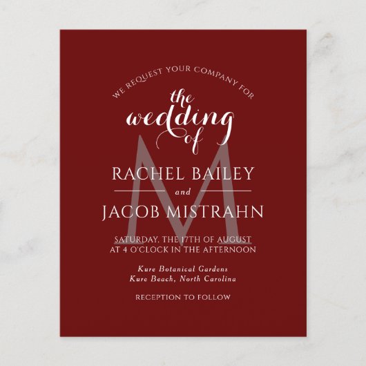 Eenvoudig donkerrood Monogram Foto Weddenschap (Voorkant)