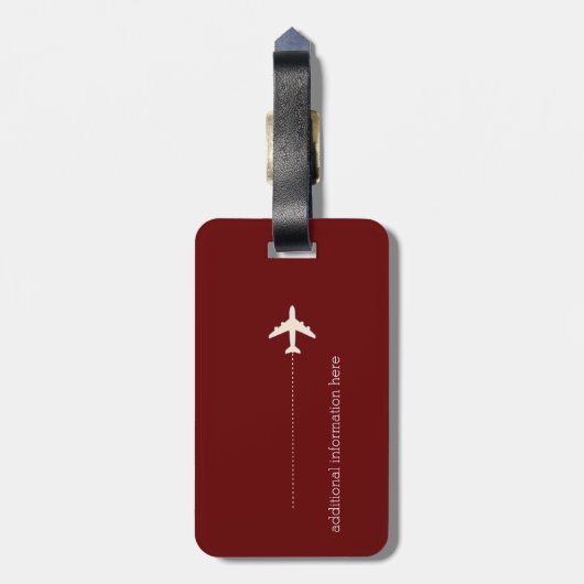 eenvoudig, donkerrood reisvliegtuig bagagelabel (Achterkant verticaal)