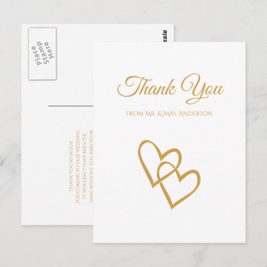 Eenvoudig 'Double Heart Gold Weddenschap' Dank je Briefkaart (Voorkant / Achterkant)
