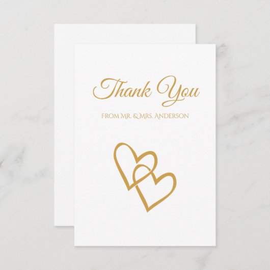Eenvoudig 'Double Heart Gold Weddenschap' Dank je Kaart (Voorkant / Achterkant)