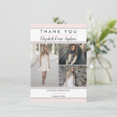 Eenvoudig, drie foto-roze | Witte Afstuderen Bedankkaart (Staand voorkant)