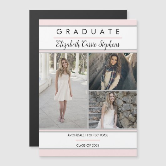 Eenvoudig, drie foto's, Blush Pink Afstuderen (Voorkant / Achterkant)
