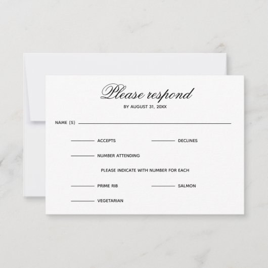 Eenvoudig drie keuzes invoeren - RSVP-kaart RSVP Kaartje (Voorkant)