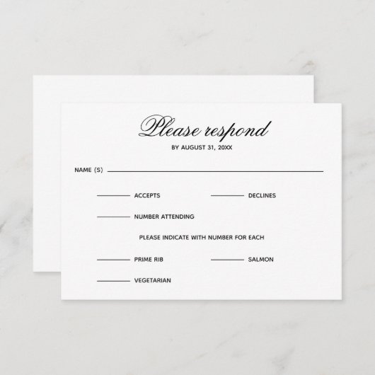 Eenvoudig drie keuzes invoeren - RSVP-kaart RSVP Kaartje (Voorkant / Achterkant)