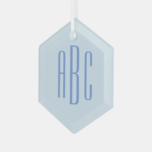 Eenvoudig drie Letter blauw Monogram Glas Ornament (Voorkant links)