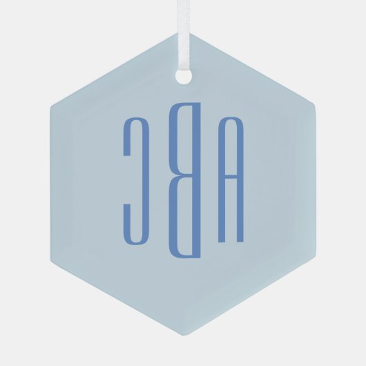 Eenvoudig drie Letter blauw Monogram Glas Ornament (Achterkant)