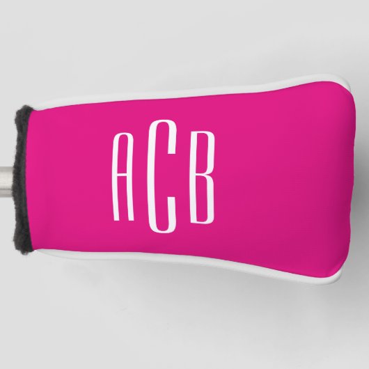 Eenvoudig Drie Letter Hot Roze en Wit Monogram Golfheadcover (Voorkant)