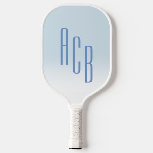 Eenvoudig drie-letterig blauw-wit ombre monogram pickleball paddle (Achterkant)