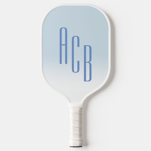 Eenvoudig drie-letterig blauw-wit ombre monogram pickleball paddle (Voorkant)