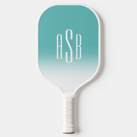 Eenvoudig drie letters turquoise witte ombre monog pickleball paddle (Voorkant)