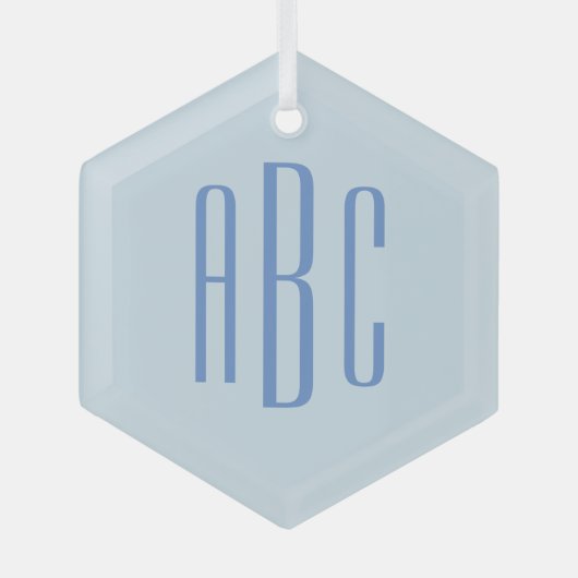 Eenvoudig drieletterig blauw monogram glas ornament (Voorkant)