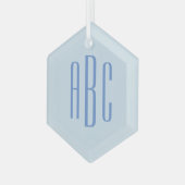 Eenvoudig drieletterig blauw monogram glas ornament (Voorkant links)