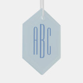 Eenvoudig drieletterig blauw monogram glas ornament (Voorkant Rechts)