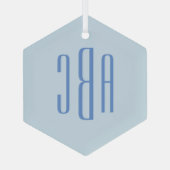 Eenvoudig drieletterig blauw monogram glas ornament (Achterkant)