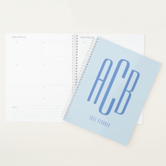 Eenvoudig drieletterig blauw monogram planner (Display)