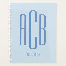 Eenvoudig drieletterig blauw monogram planner