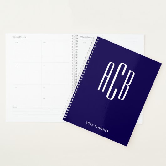 Eenvoudig drieletterig monogram donkerblauw planner (Display)