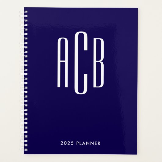 Eenvoudig drieletterig monogram donkerblauw planner (Voorkant)
