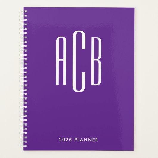 Eenvoudig drieletterig monogram koninklijk paars planner (Voorkant)