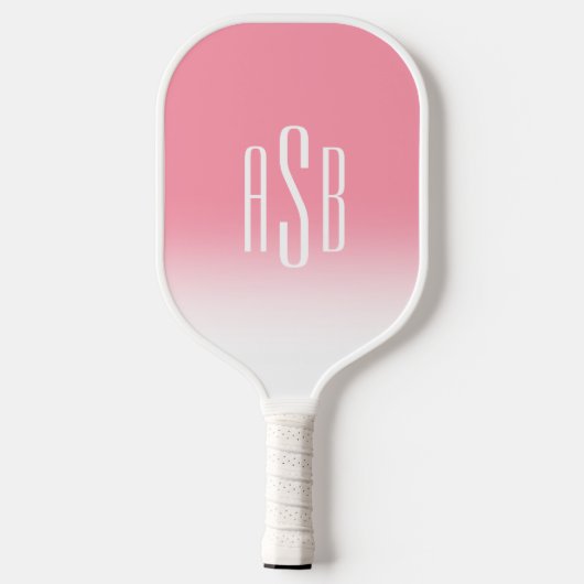 Eenvoudig drieletterig roze wit ombre monogram pickleball paddle (Achterkant)